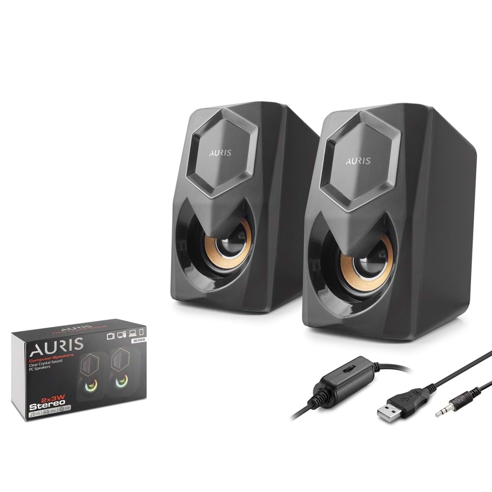 AURIS ARS-PCSP40 Masaüstü Hoparlör 1+1 USB + 3.5mm - Siyah