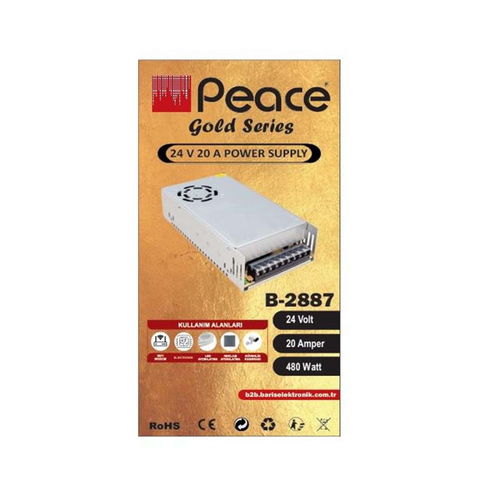 PEACE B2887 LED Kamera Adaptörü Metal Kasalı Fanlı 480W 24V 20A