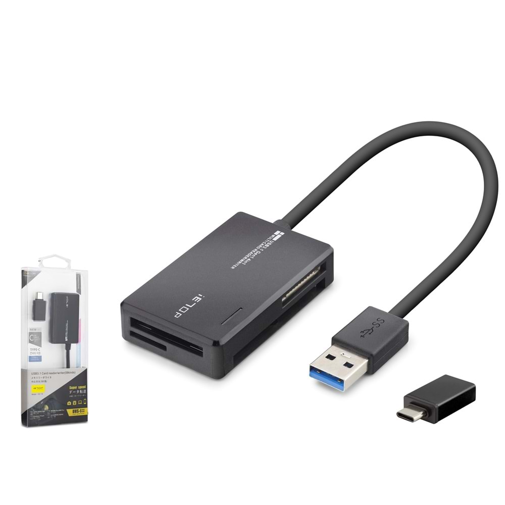 iETOP C313 USB Type-C 3.2 Gen1 All İn one Kart Okuyucu 5 Gbps Siyah