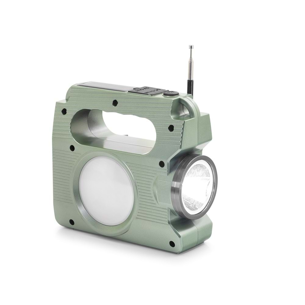 FEEXOT FX2519S Bluetooth FM Radyo USB Solar Şarjlı Dinamolu LED El Fenerli Taşınabilir Kamp Hoparlör