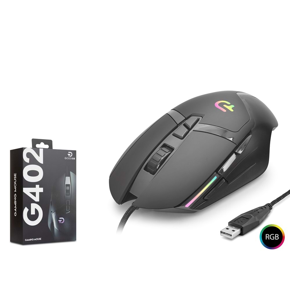 Nodar G402 RGB Oyuncu Mouse – Kablolu Gaming Mouse – 7200 DPI, 7 Tuş, 1000Hz (Siyah)