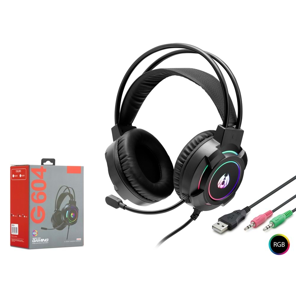 Hadron G604 Oyuncu Kulaklığı 2*3.5Mm + Usb Rgb Siyah