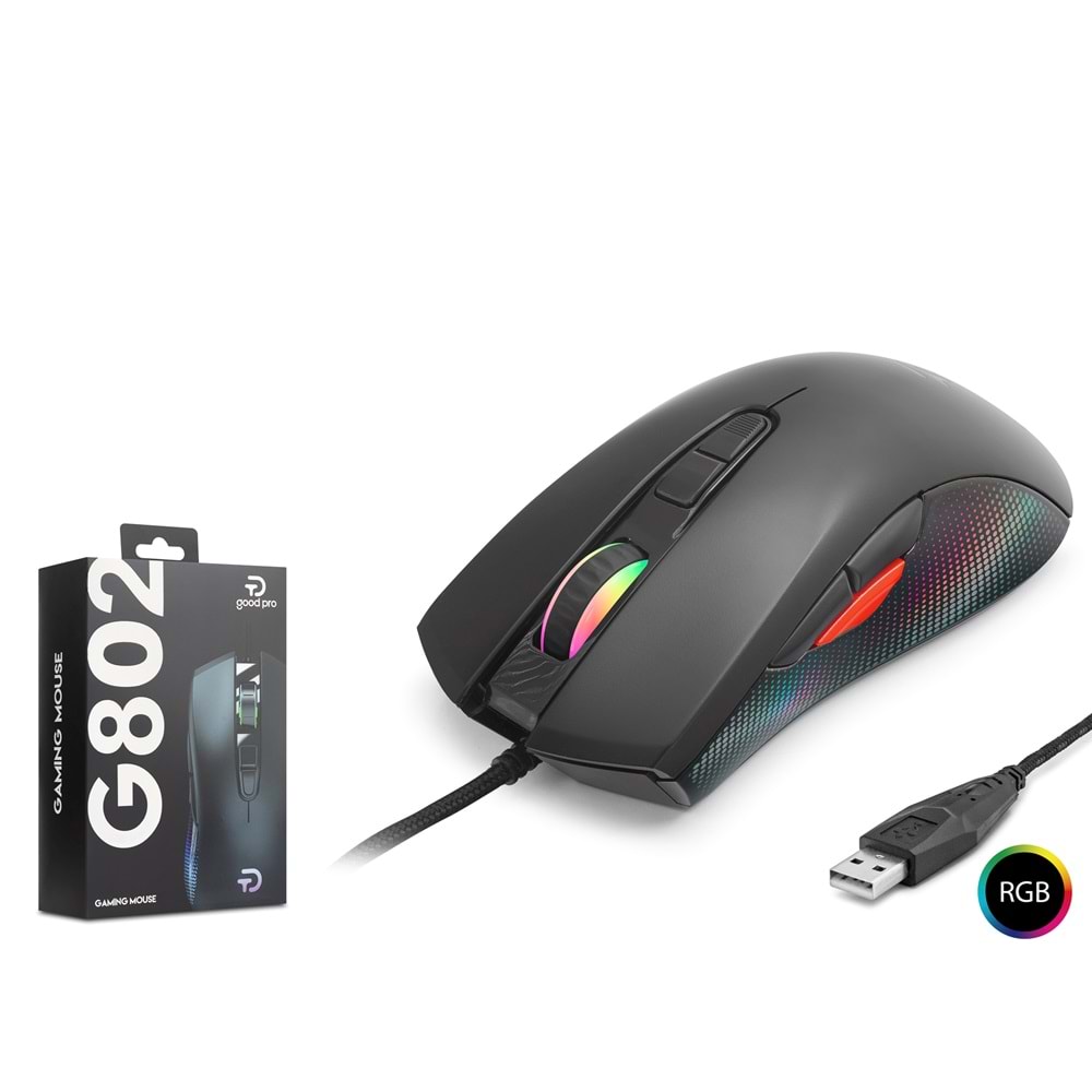 Nodar G802 RGB Oyuncu Mouse – Kablolu Gaming Mouse – 7200 DPI, 8 Tuş, 1000Hz (Siyah)
