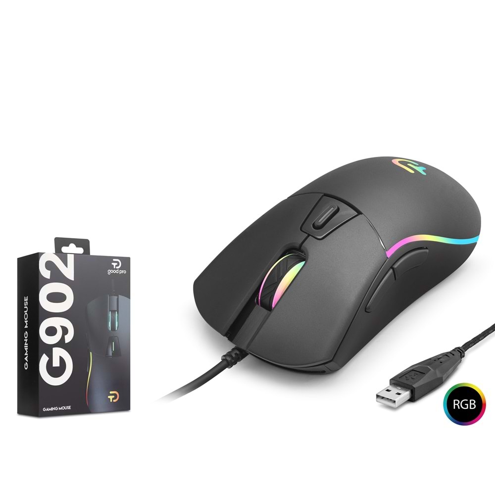 Nodar G902 RGB Oyuncu Mouse – Kablolu Gaming Mouse – 3600 DPI, 6 Tuş, 1000Hz (Siyah)