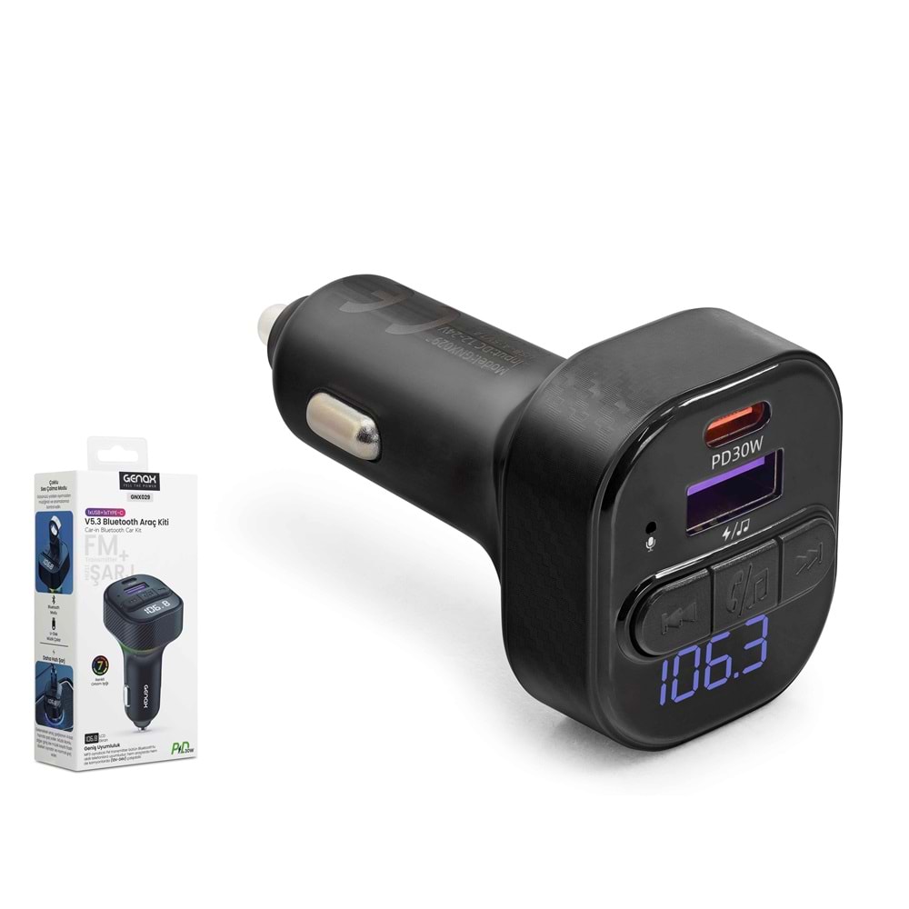 Genax Gnx029 Fm Transmitter Usb + Type-C V5.3 Pd 30W Siyah