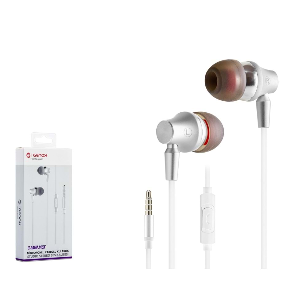 GENAX GNX033 MİKROFONLU TELEFON KULAKLIĞI 3.5MM METAL BEYAZ