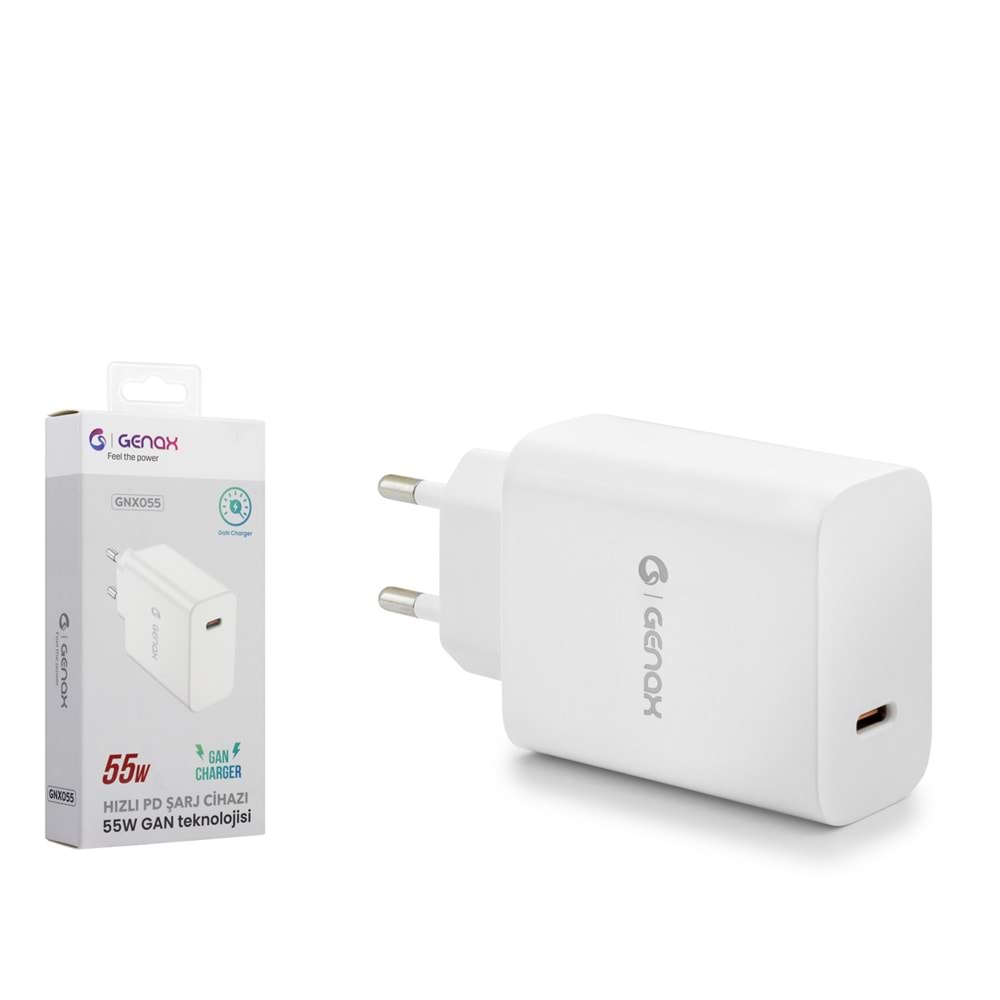 Genax Gnx055 Type-C Pd Şarj Adaptörü Gan 55W Beyaz