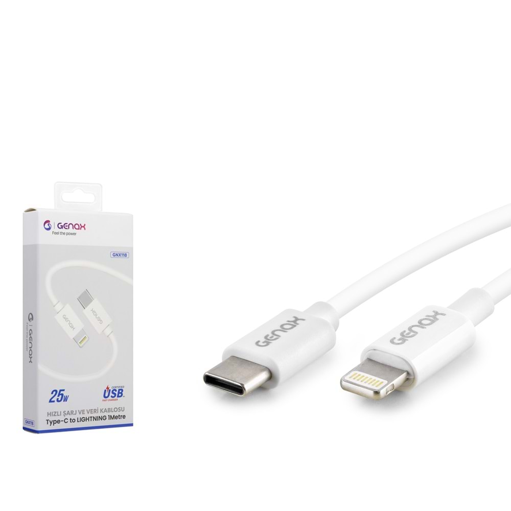 GENAX GNX118 LIGHTNING TO TYPE-C KABLO 25W 1M BEYAZ