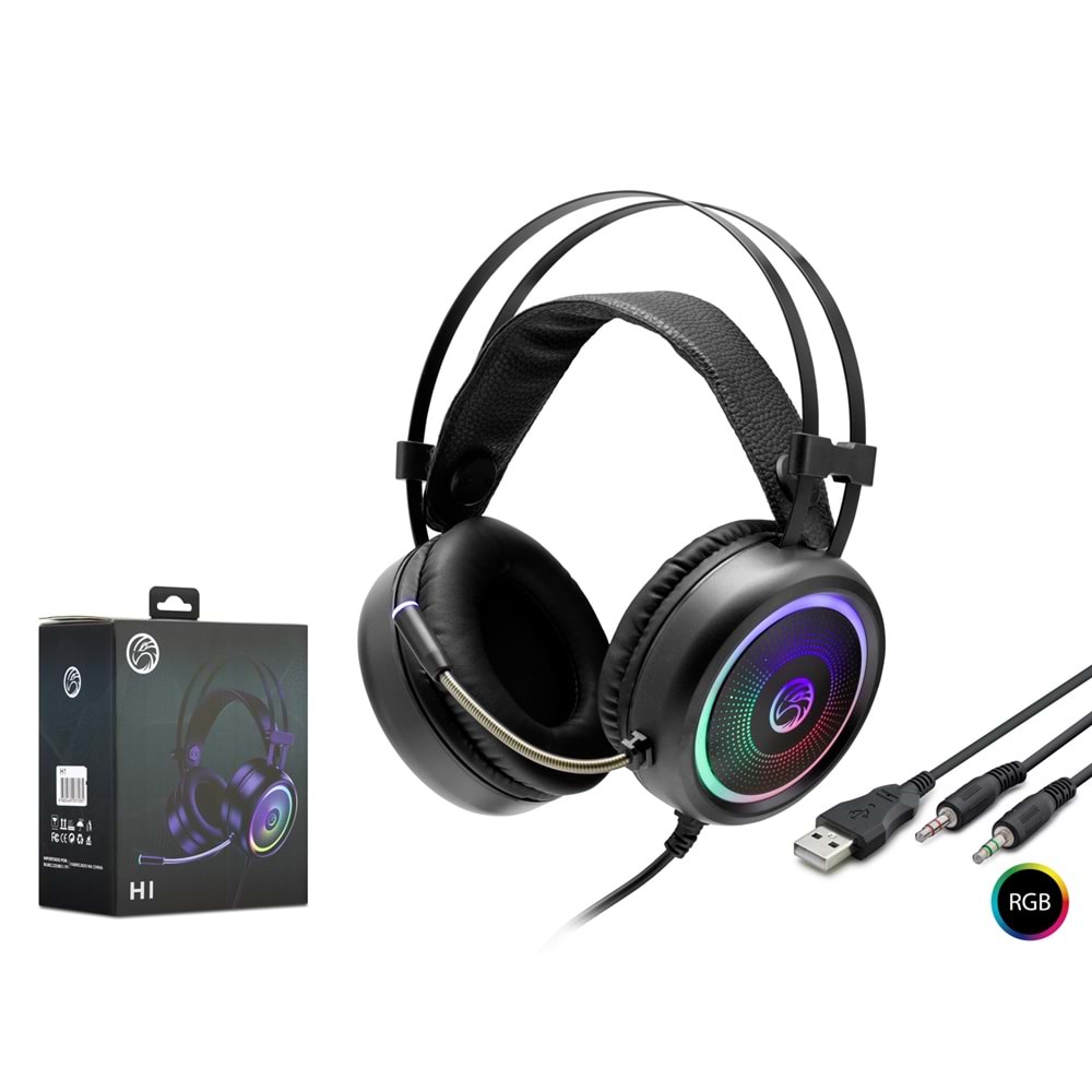 Hadron H1 Oyuncu Kulaklığı 2*3.5Mm + Usb Rgb Siyah