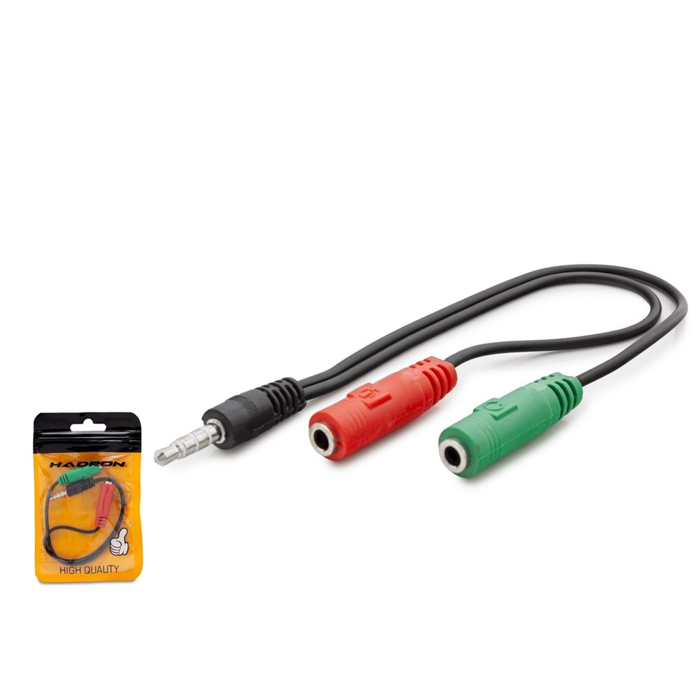 HADRON HDX1005 3.5 mm TRRS Mikrofon ve Kulaklık Splitter Kablosu 22 cm - Siyah