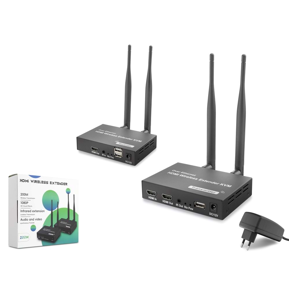 HADRON HDX1383 HDMI KVM EXTENDER LOOP-OUT KABLOSUZ 1080P 200M SİYAH
