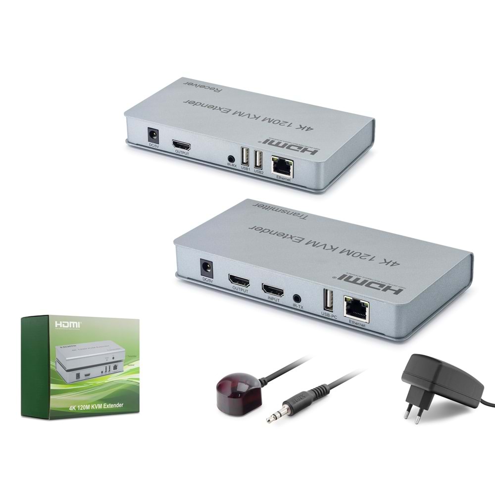 HADRON HDX1423 HDMI KVM Extender 4K 120 m USB IR Loop Out Gri