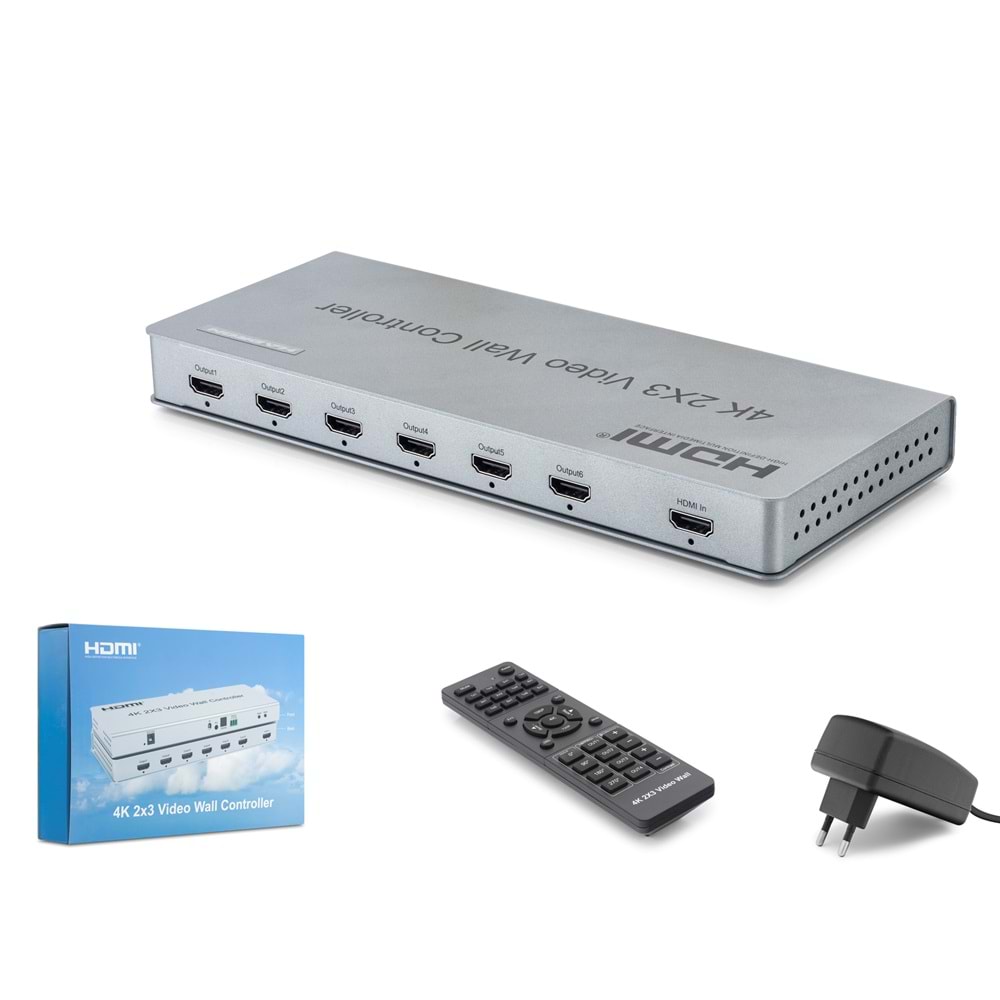 HADRON HDX1435 HDMI Video Wall Controller 4K 2x3 6 Kanal Görüntü Birleştirici Gri