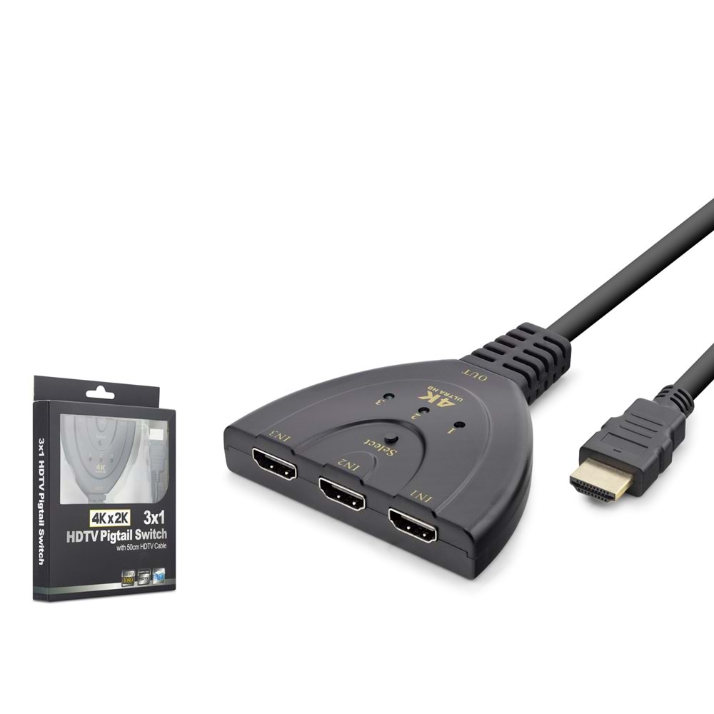 HADRON HDX1439 HDMI Switch 4K 3 In 1 Out Siyah