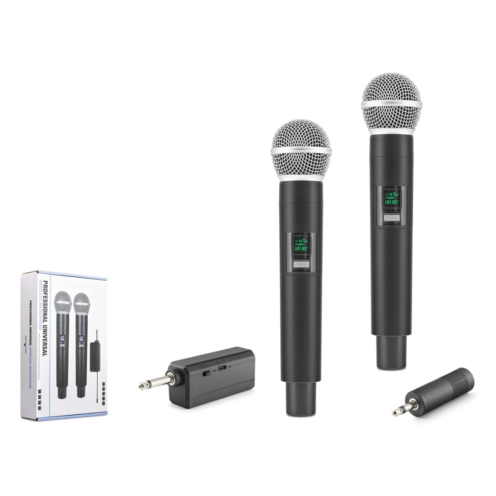 HADRON HDX2802 Kablosuz UHF El Mikrofonu 2'li Set 6.35 mm Siyah