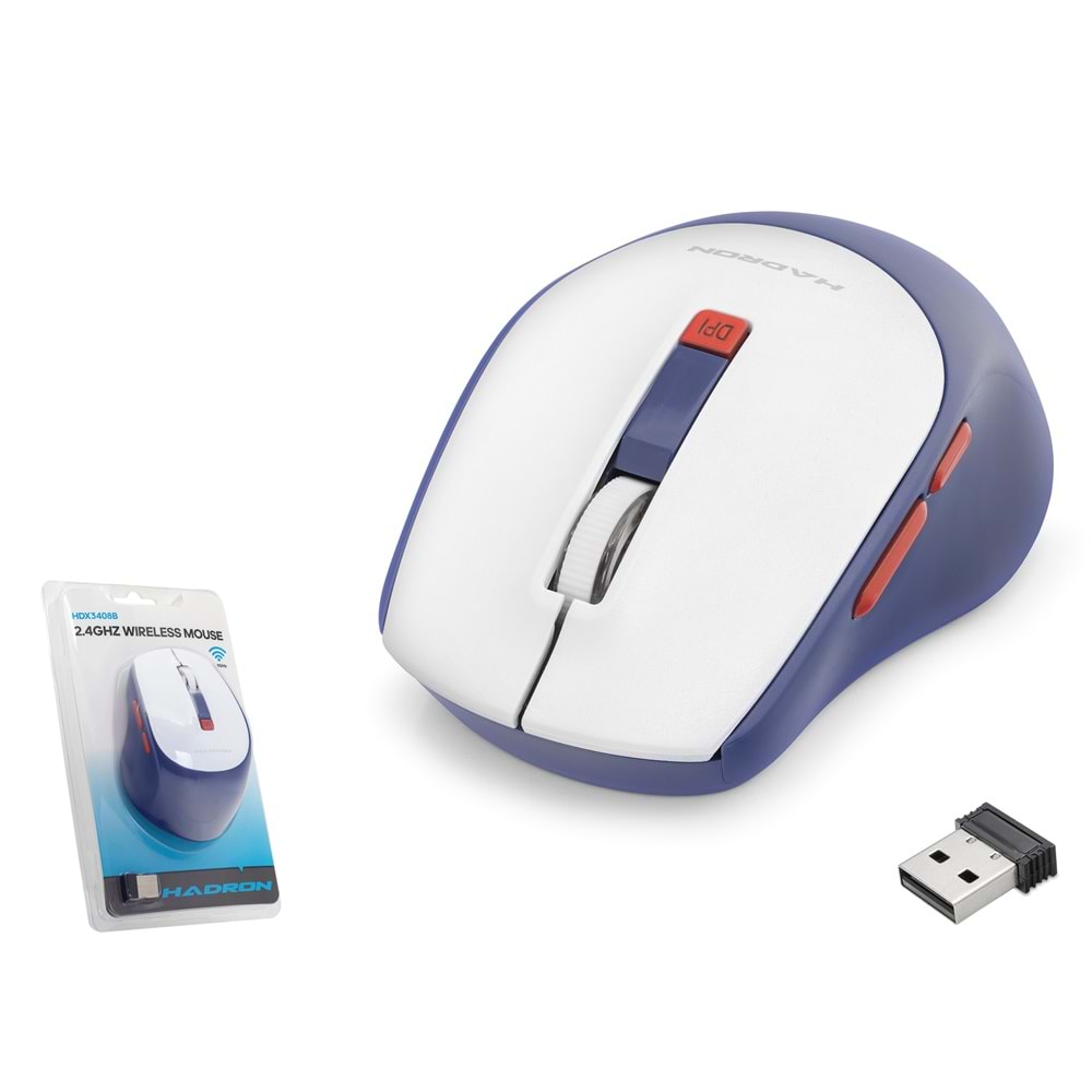 Hadron Hdx3408b Wireless Mouse 600/1600Dpi Beyaz-Lacivert