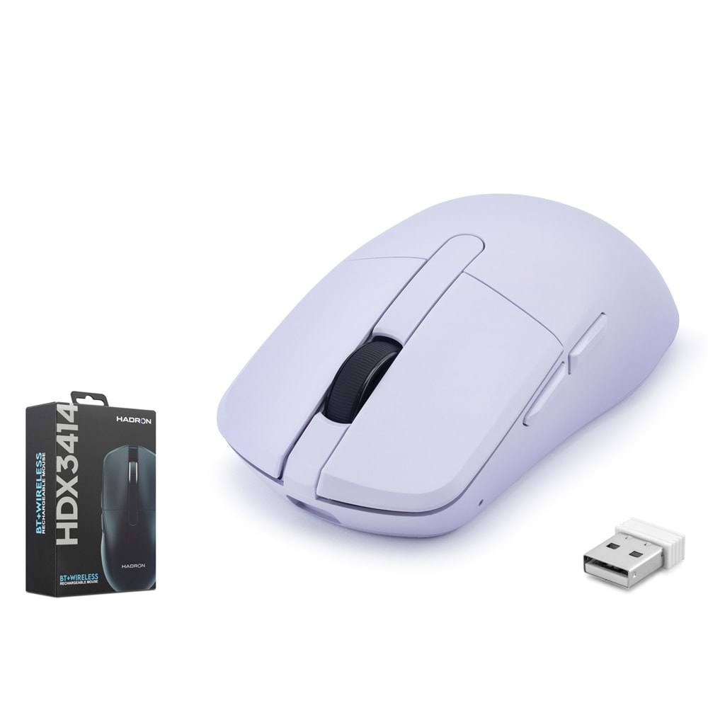 HADRON HDX3414L Dual Mode Şarjlı Kablosuz Mouse Bluetooth 2.4 GHz 6200 DPI Lila