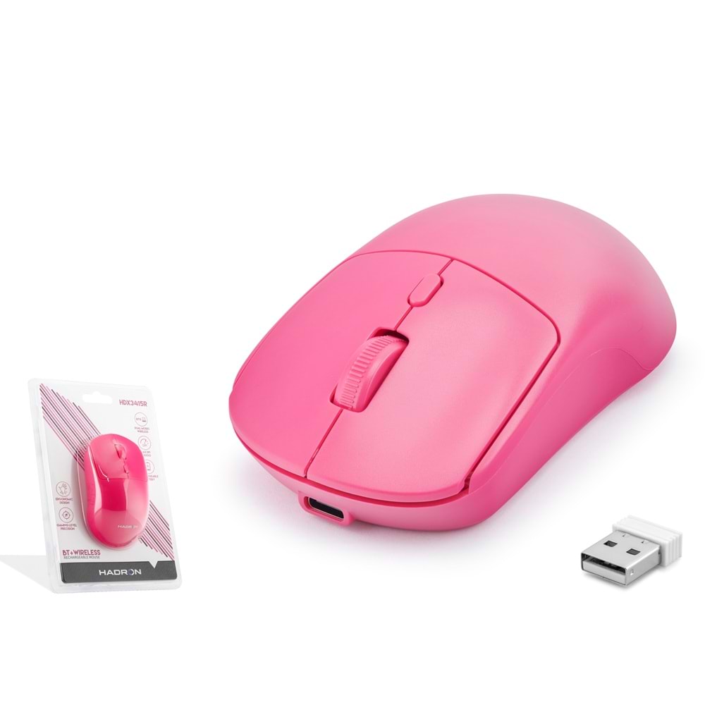HADRON HDX3415R Dual Mode Şarjlı Kablosuz Mouse 2.4 GHz Bluetooth 5.0 4000 DPI Fuşya