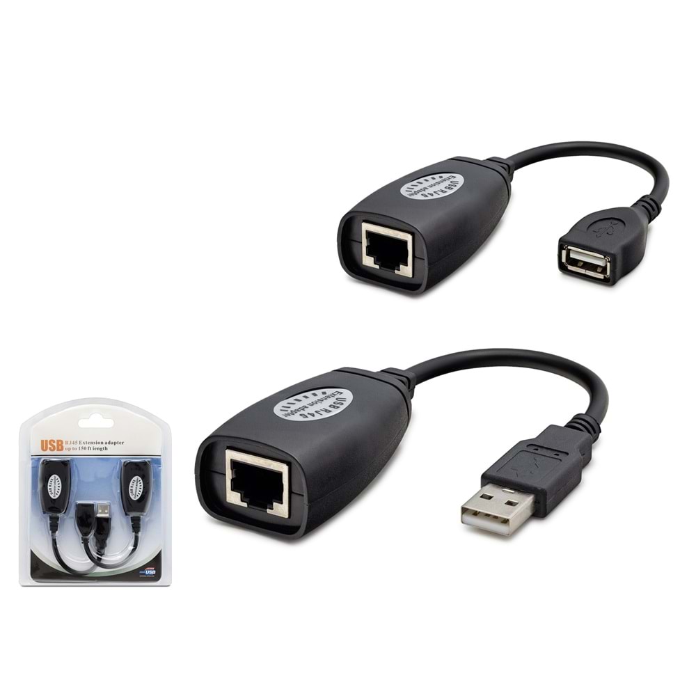 HADRON HDX5008 USB RJ45 Extender Uzatıcı Seti 45 m Siyah