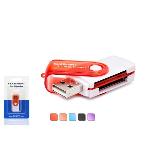HADRON HDX7022 USB All in One Kart Okuyucu SD MicroSD MiniSD MMC MS M2 480 Mbps Çok Renkli