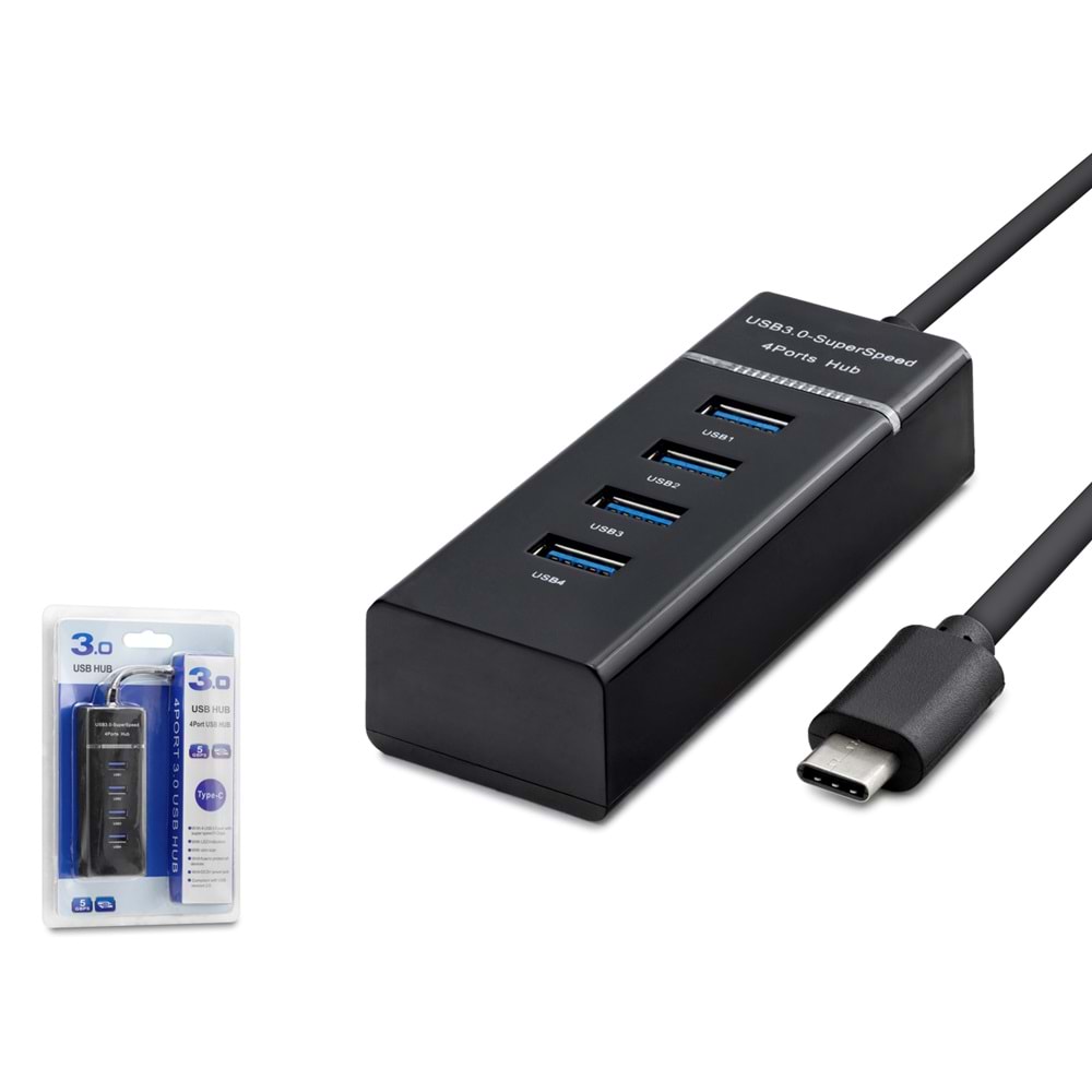Hadron Hd7045 Type-C Hub 1*Usb3.0+3*Usb2.0 4In1 Siyah