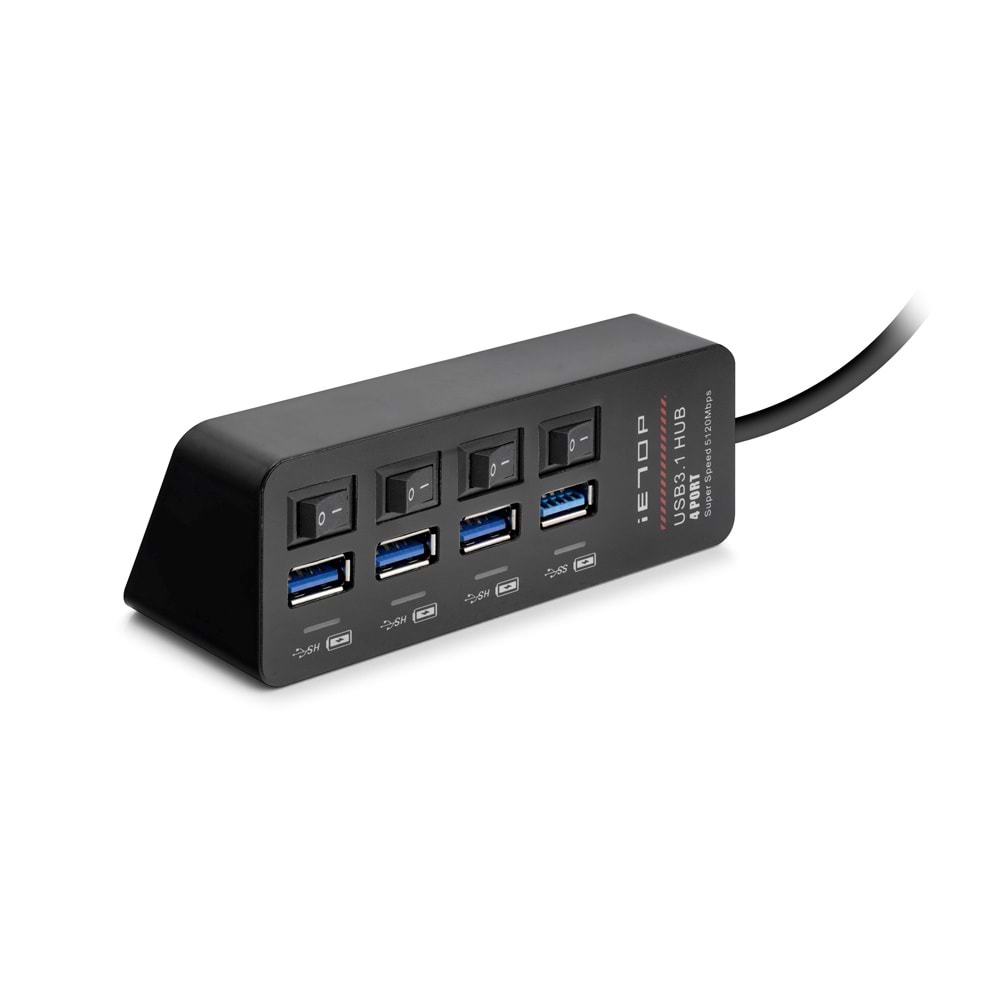 iETOP HDX7056 USB 3.1 Gen1 Anahtarlı Hub 4 Port 5 Gbps Siyah
