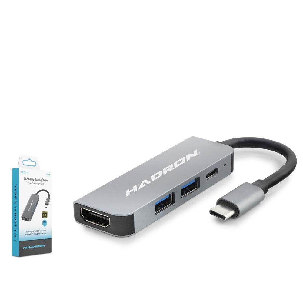 Hadron Hdx7840 Type-C To Hdtv Hdmi 4K 30Hz + Type-C + 2*Usb3.0 4In1 Gri