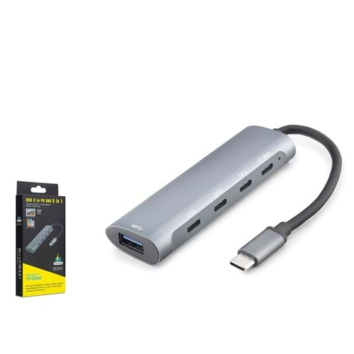 HADRON HDX7895 Type-C Hub PD USB 3.0 USB-C 5 Port 60W Gri