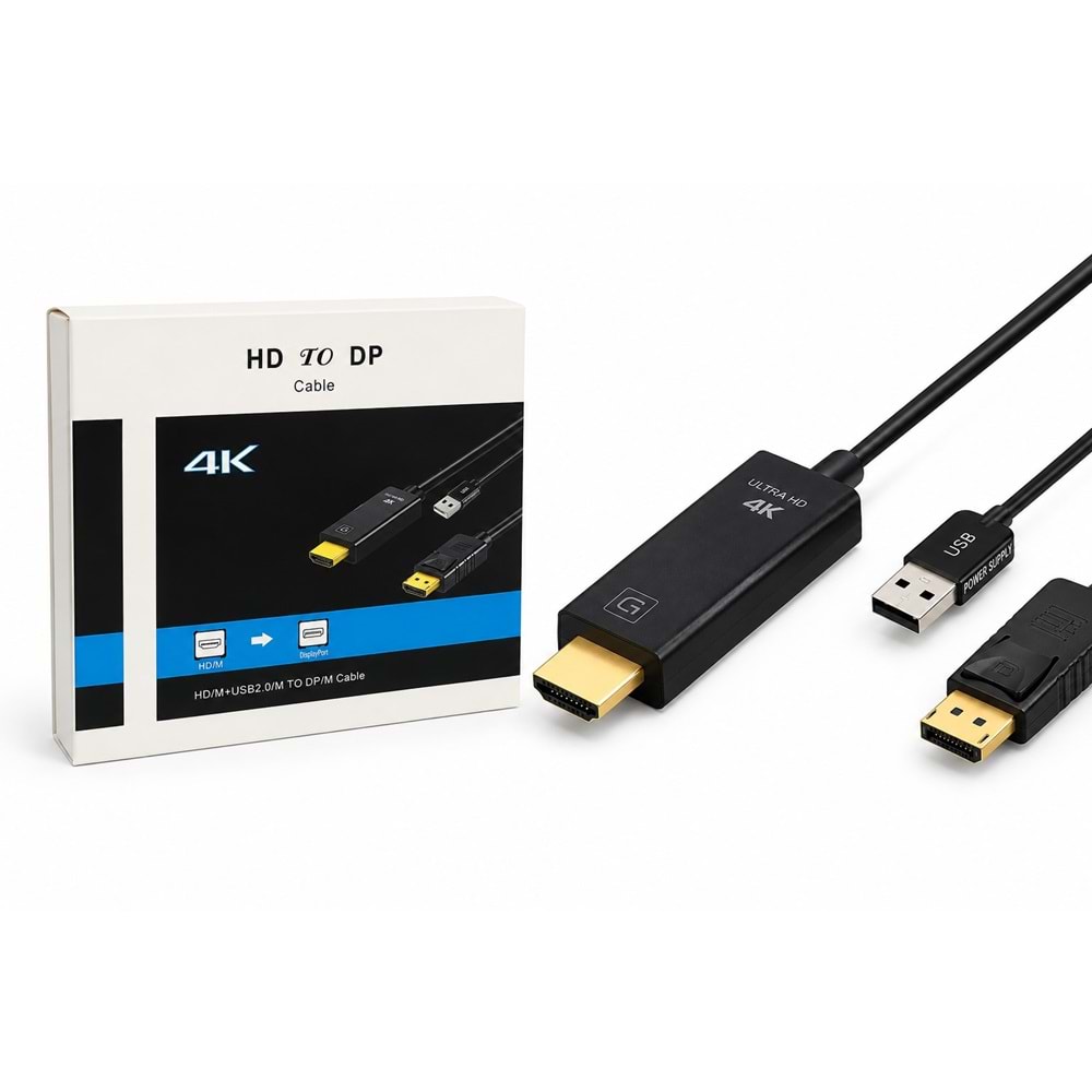 HADRON HDX7901 HDMI USB to DisplayPort Aktif Dönüştürücü Kablo 4K 60Hz 26 cm Siyah
