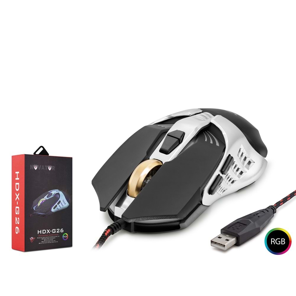 Novator Hdxg26 Mouse Kablolu Oyun Usb Rgb 800/4800 Dpi 150Cm