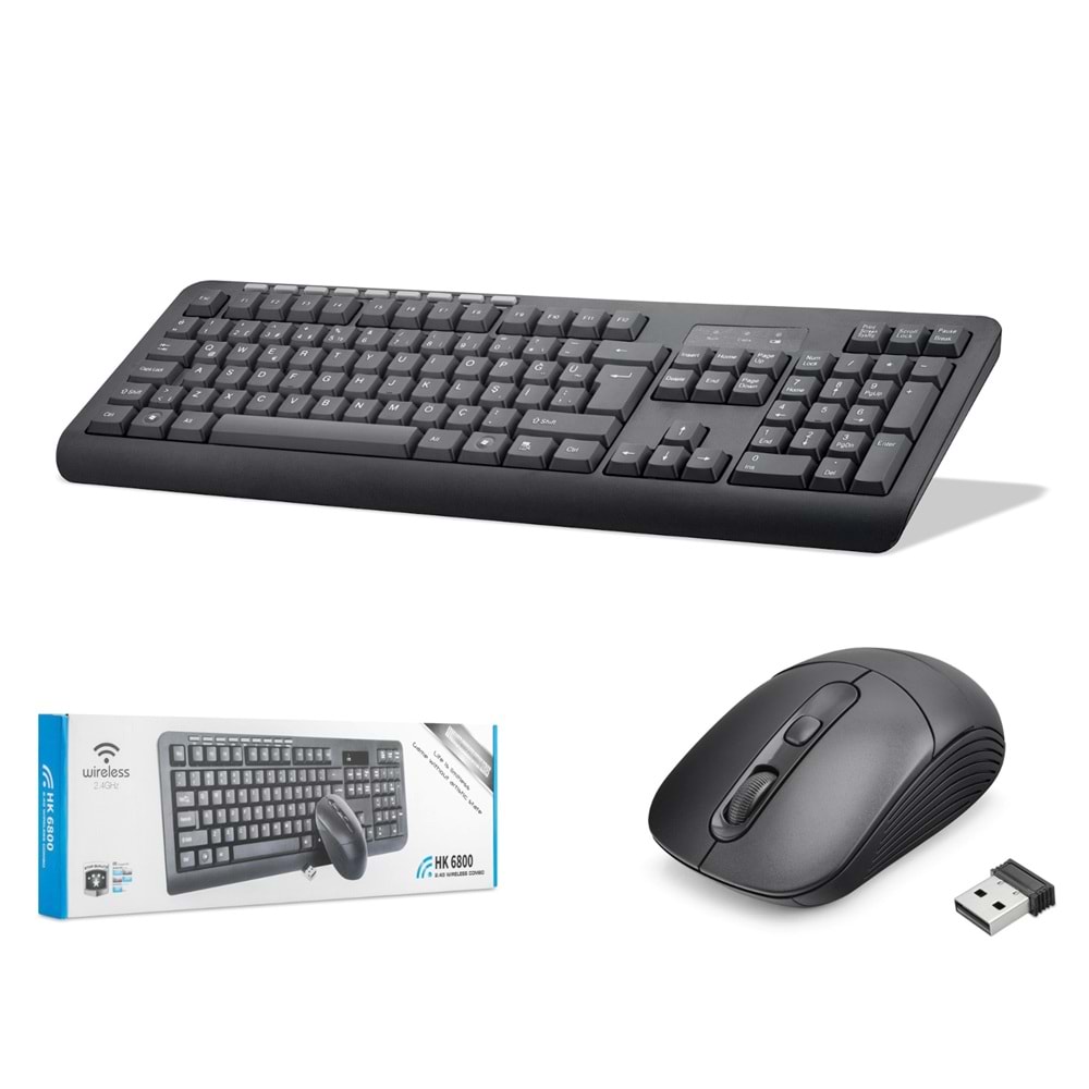 NETROJEN HK6800 Kablosuz Klavye Mouse Seti 2.4 GHz Siyah