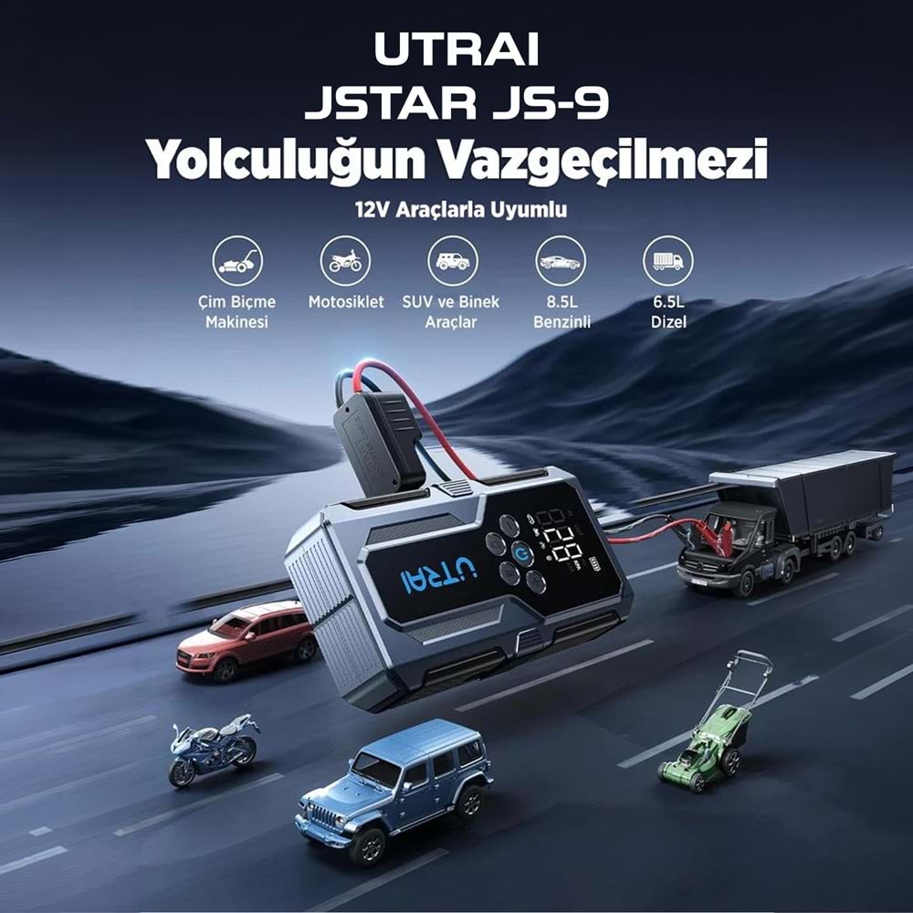 ÜTRAI JS9 15000 mAh Akü Takviye Cihazı Hava Kompresörlü Powerbank Siyah