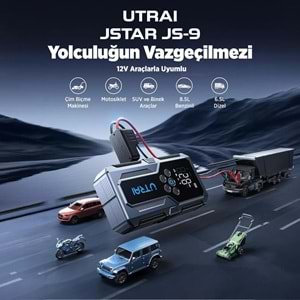 ÜTRAI JS9 15000 mAh Akü Takviye Cihazı Hava Kompresörlü Powerbank Siyah