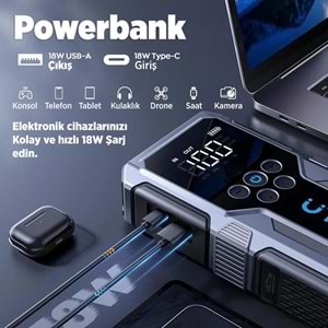 ÜTRAI JS9 15000 mAh Akü Takviye Cihazı Hava Kompresörlü Powerbank Siyah