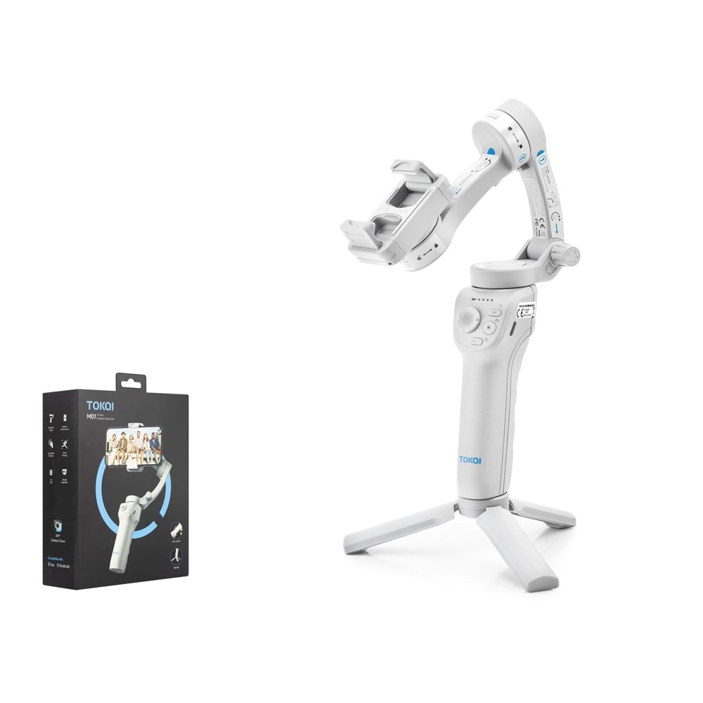 TOKQI M01 3 Eksenli Gimbal Selfie Çubuğu AI Takipli Işıklı Bluetooth Tripod Beyaz