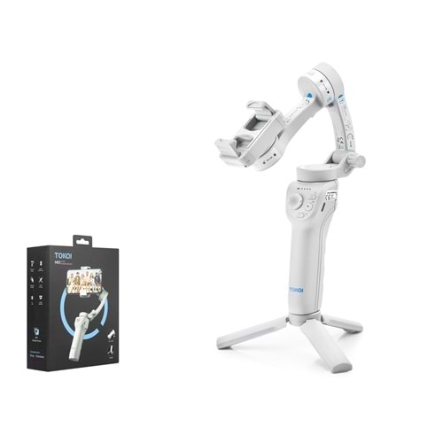 TOKQI M01 3 Eksenli Gimbal Selfie Çubuğu AI Takipli Işıklı Bluetooth Tripod Beyaz