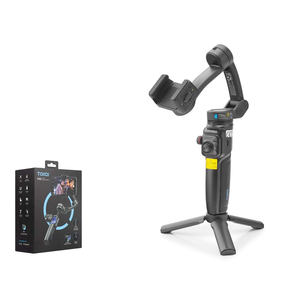 TOKQI M05 3 Eksenli Gimbal Selfie Çubuğu AI Takipli Mikrofonlu Bluetooth Tripod Siyah