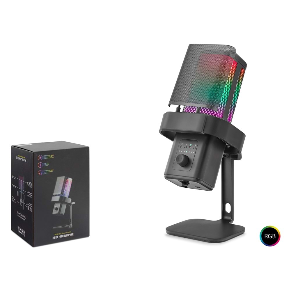 Hadron M6 Profesyonel Masaüstü RGB Gaming Mikrofon - 192kHz/24Bit USB ve Type-C Siyah