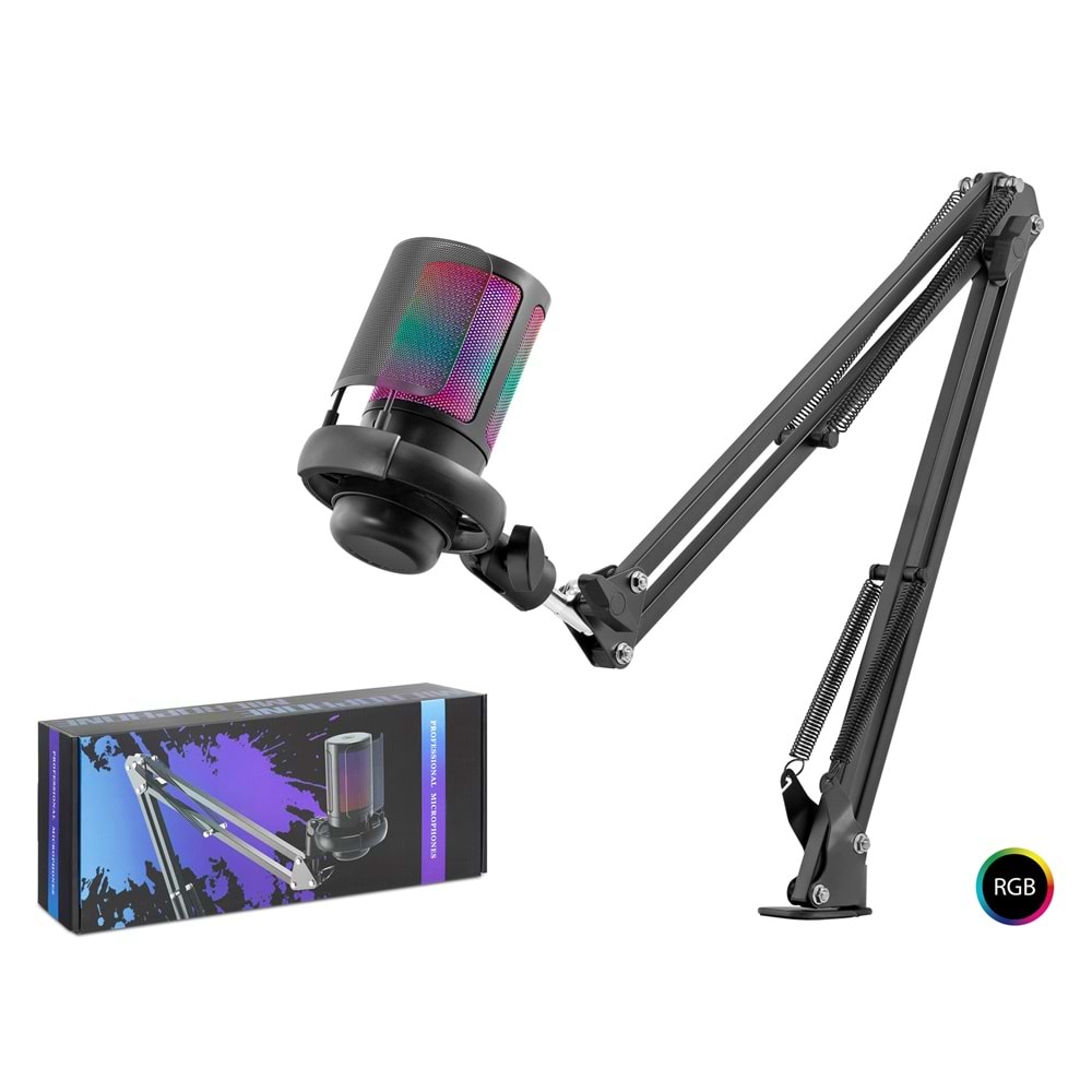 Hadron ME6S35 Profesyonel RGB Gaming Mikrofon - 192kHz/24Bit USB Type-C Siyah