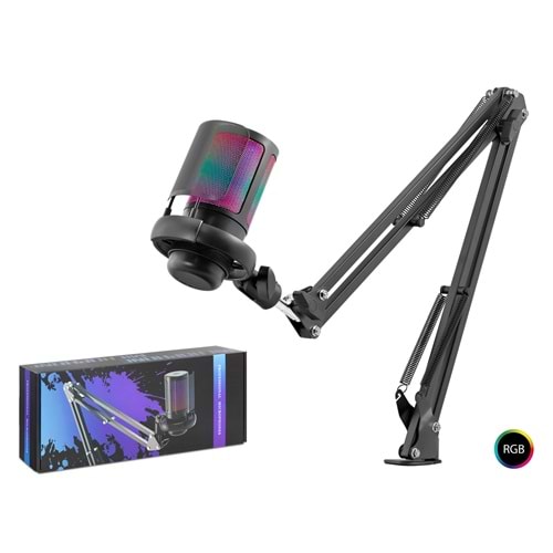 Hadron ME6S35 Profesyonel RGB Gaming Mikrofon - 192kHz/24Bit USB Type-C Siyah