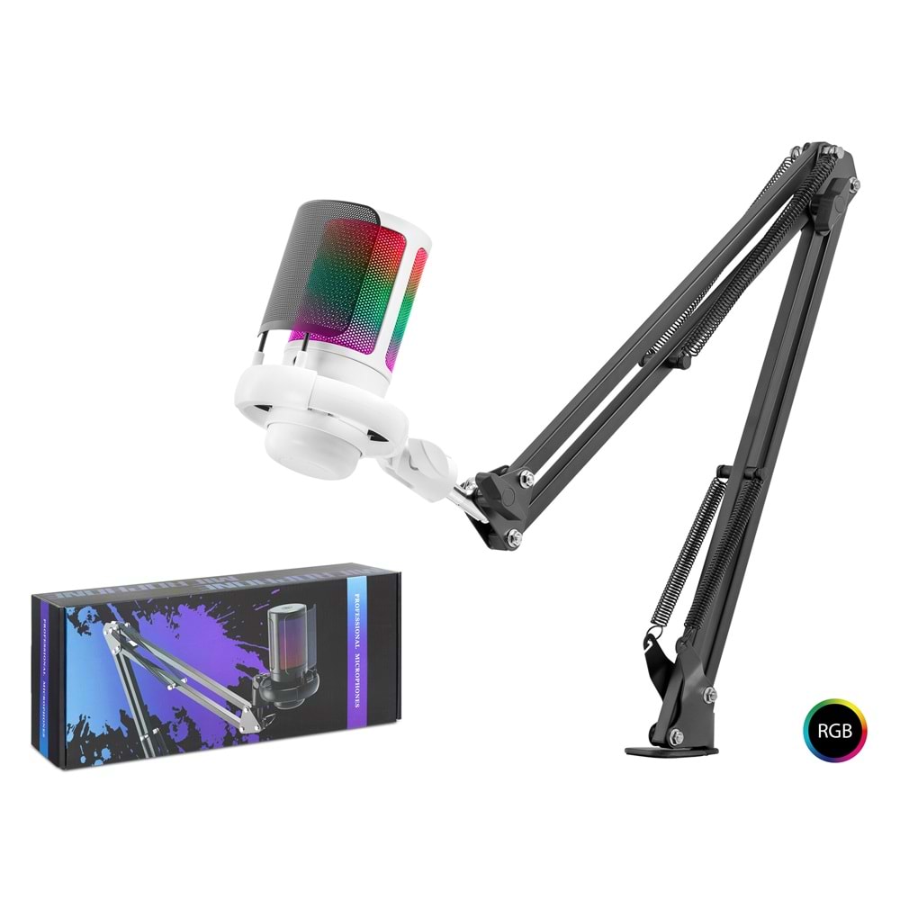 Hadron ME6S35 Profesyonel RGB Gaming Mikrofon - 192kHz/24Bit USB Type-C Beyaz