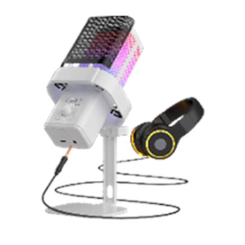 Hadron ME6SW Profesyonel Mikser Kontrollü RGB Gaming Mikrofon - 24Bit Çinko Alaşım Gövde USB ve Type-C Beyaz