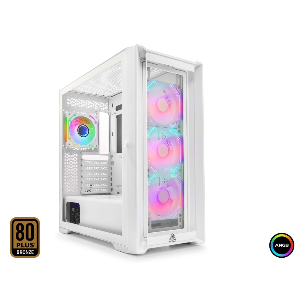 Mofan Mf2902w Pc Gaming Kasa 360 Seri 80 Plus 850W Power Supply 4*Fan Beyaz