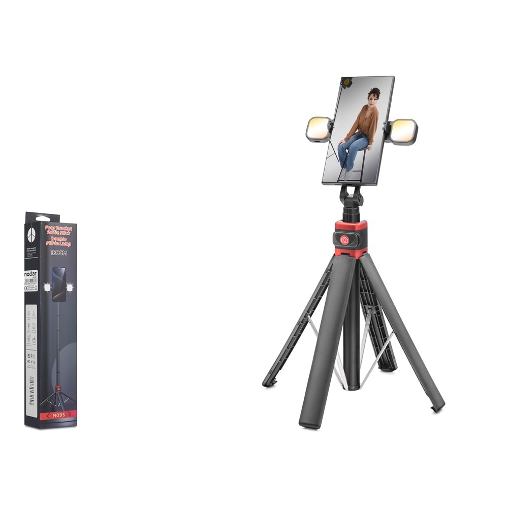 Nodar Nd1036 Tripod Selfie Çubuğu - Bluetooth 4.0, Işıklı, Uzaktan Kumandalı