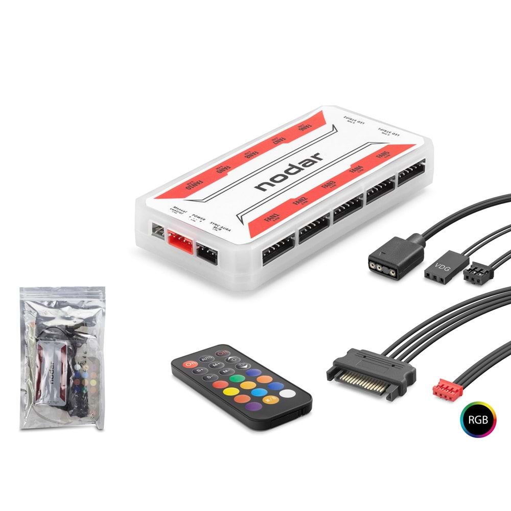 NODAR ND2806 ARGB Fan ve LED Kontrolcü Hub Seti Uzaktan Kumandalı - Beyaz