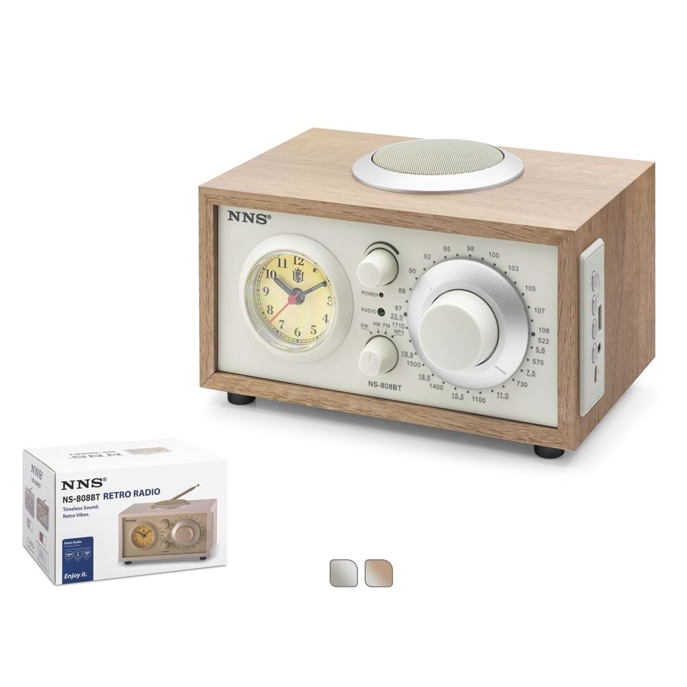 NNS NS808BT Bluetooth Nostaljik Hoparlör FM Retro Saatli