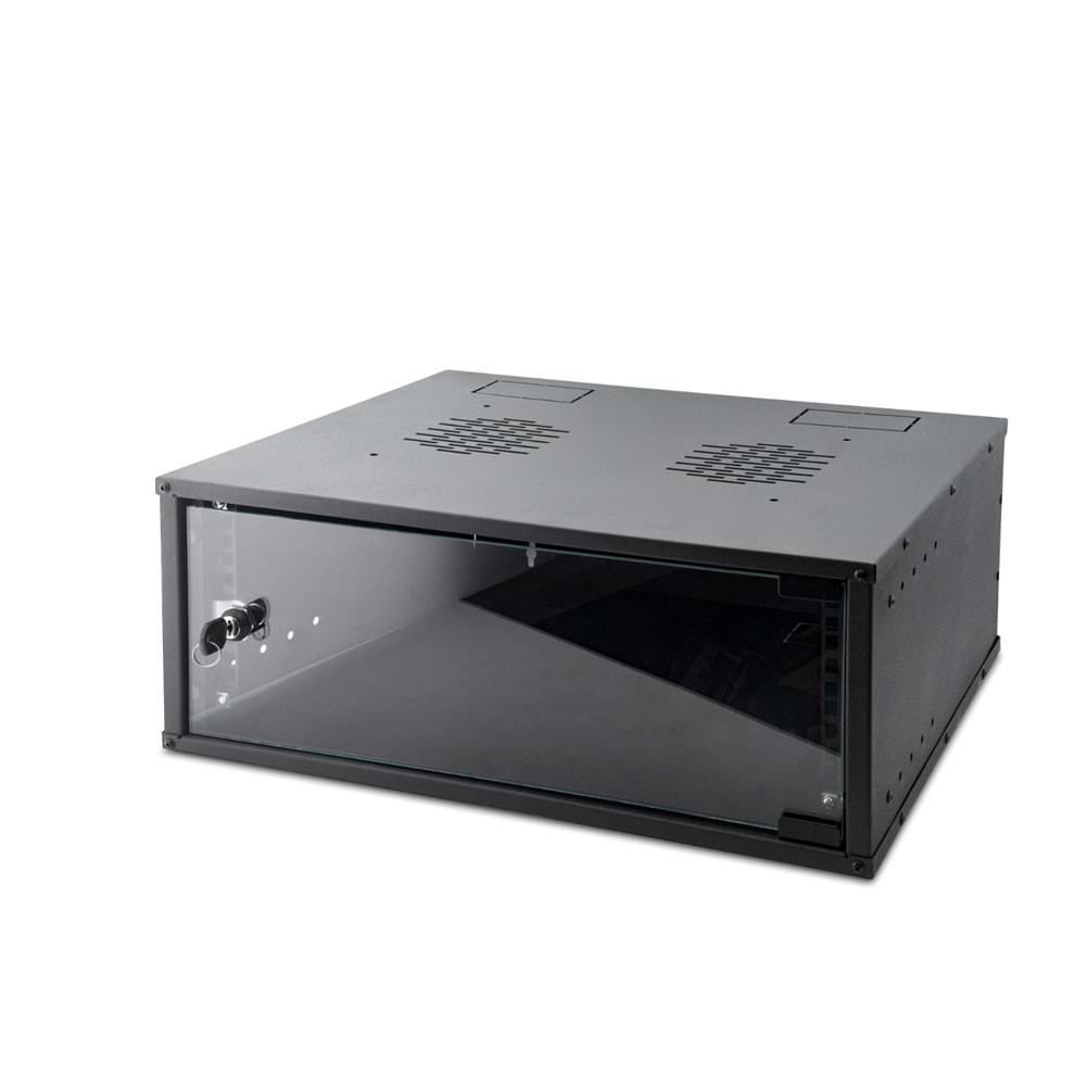 NETROJEN NT923 4U Soho Rack Kabinet Kilitli Cam Kapaklı Siyah