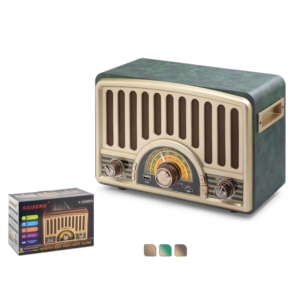 RAISENG R1928BTL Bluetooth Nostaljik Hoparlör FM 30 x 15 x 20 cm