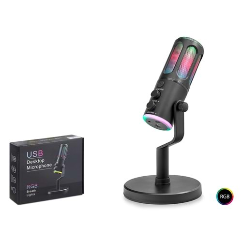 HADRON SU8 Gaming RGB Masaüstü Mikrofon DSP Gürültü Önleme Echo Type-C Siyah