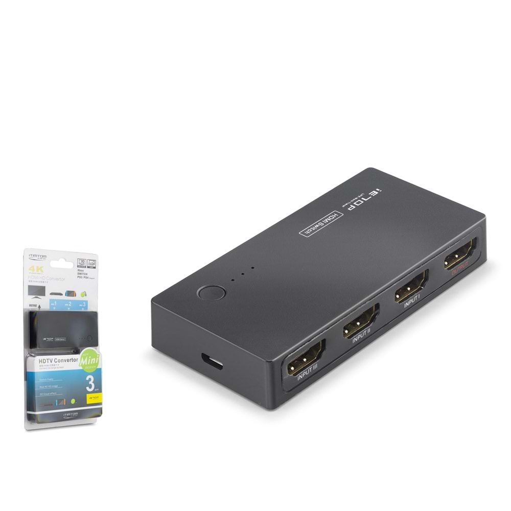 iETOP SWH301 HDMI Switch 4K 3 In 1 Out Siyah